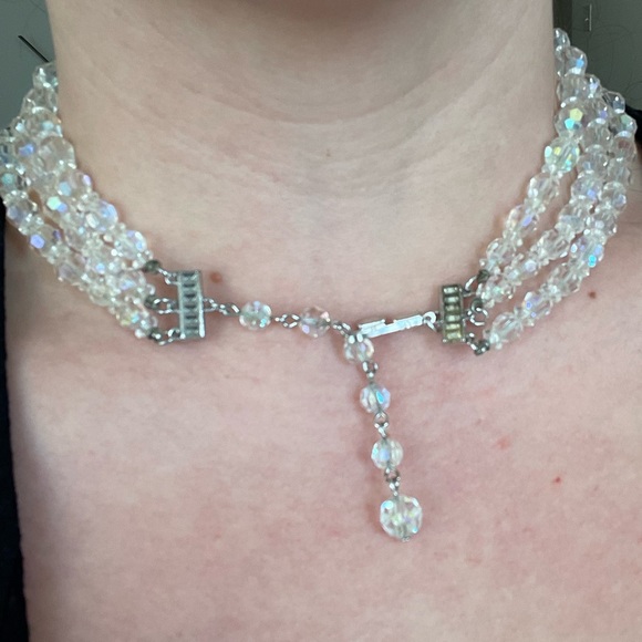 Vintage Aurora Borealis Three Strand Necklace mid century Costume Jewelry - Picture 3 of 7